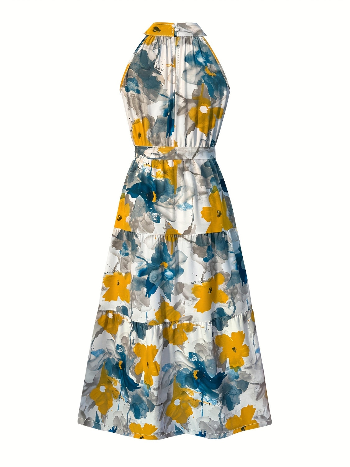 Tiered Printed Mock Neck Sleeveless Midi Dress