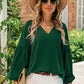 Ruched Notched Balloon Sleeve Blouse