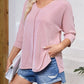 Full Size Textured Round Neck Three-Quarter Sleeve Blouse