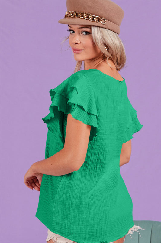 BiBi Ruffle Sleeve Wrinkled Cotton Gauze Top - Brand BiBi