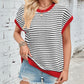 Lovelet Striped Round Neck Cap Sleeve Sweater