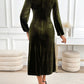 Perfee Slit V-Neck Long Sleeve Midi Dress
