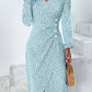 Full Size Printed Surplice Long Sleeve Midi Dress
