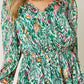 Double Take Full Size Printed Drawstring Waist Long Sleeve Dress