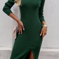 Devine Slit V-Neck Long Sleeve Midi Dress