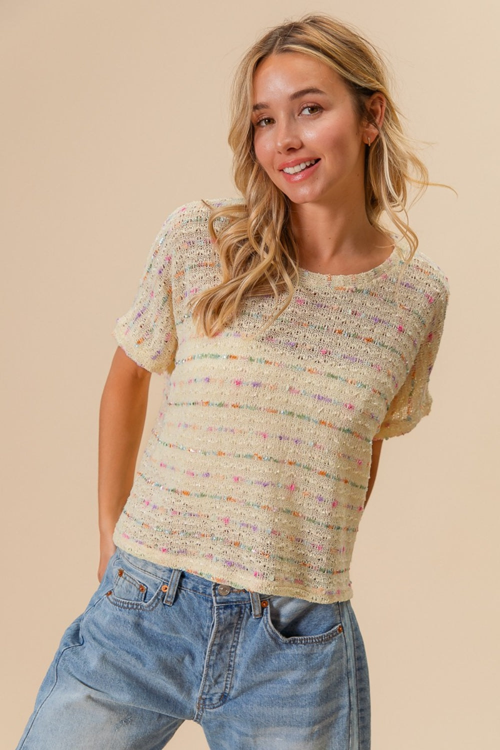 BiBi Striped Popcorn Knit Top - Brand BiBi