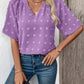 Swiss Dot Notched Half Sleeve Blouse
