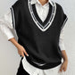 Pearl Trim Contrast V-Neck Sweater Vest