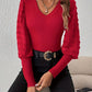 Swiss Dot V-Neck Long Sleeve Top
