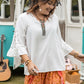 Plus Size Lace Detail V-Neck Three-Quarter Sleeve Blouse