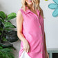 Heimish Full Size Pink Texture Button Up Sleeveless Top