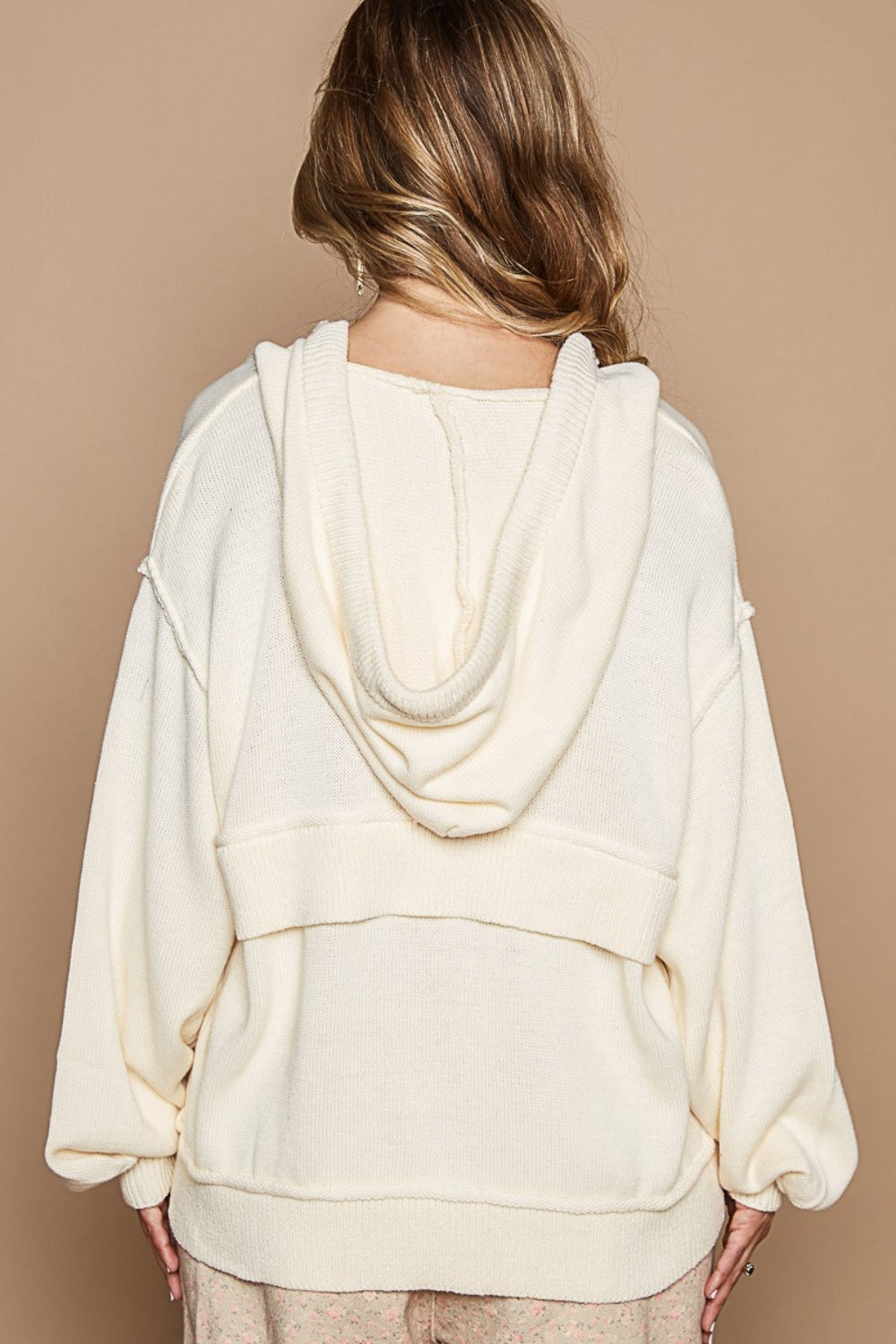 POL Half Zip Drop Shoulder Hooded Sweater *