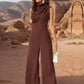 Ruched Mock Neck Sleeveless Jumpsuit