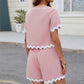 Contrast Trim Round Neck Top and Shorts Set