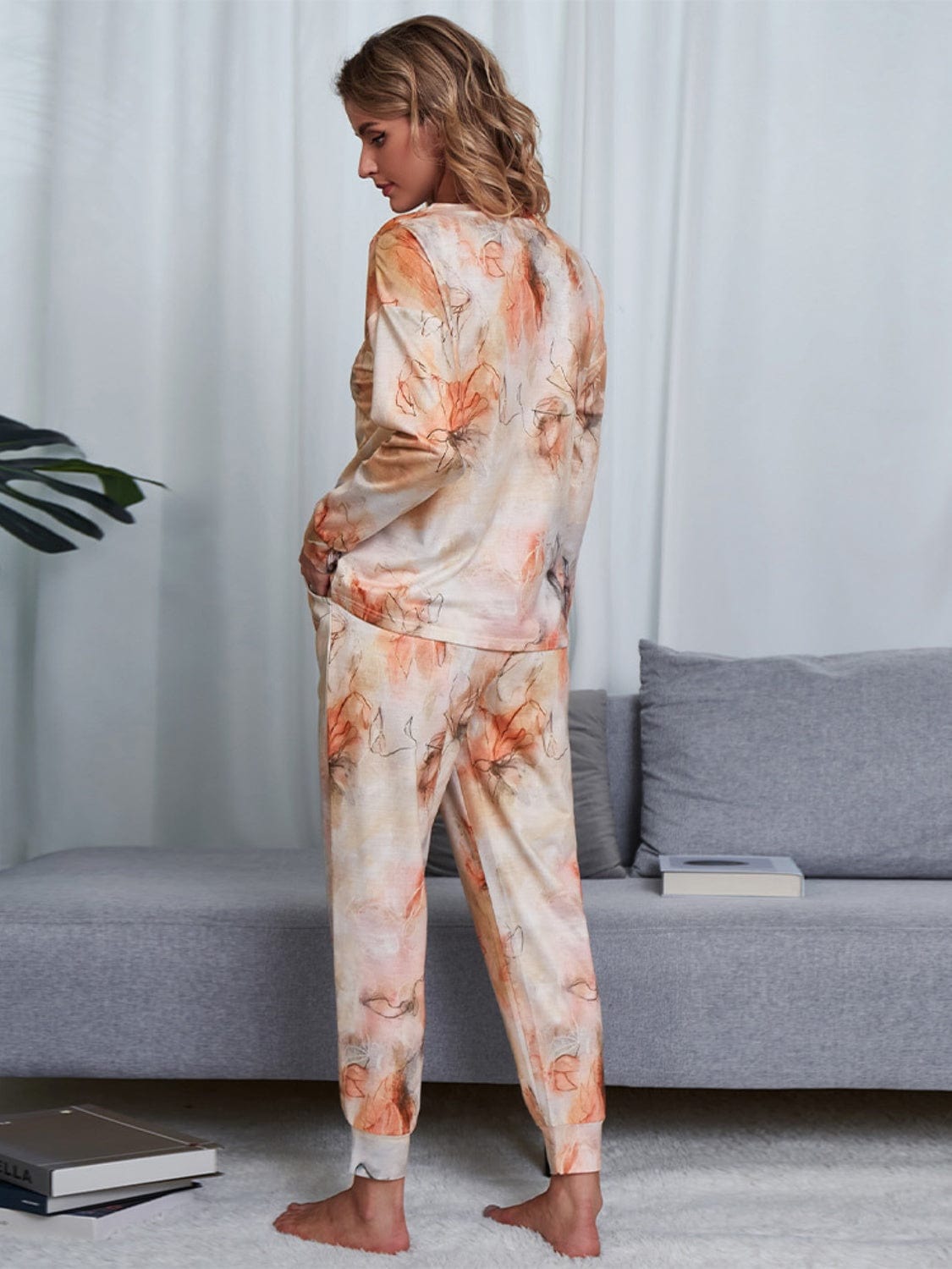 Full Size Tie-Dye Round Neck Top and Pants Lounge Set