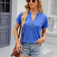 Decorative Button Notched Short Sleeve T-Shirt
