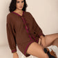 Tied V-Neck Long Sleeve Top and Shorts Set