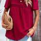 Swiss Dot Smocked Round Neck Short Sleeve Blouse