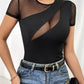 Mesh Patchwork Round Neck Short Sleeve Top