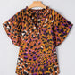 Leopard Notched Short Sleeve Blouse