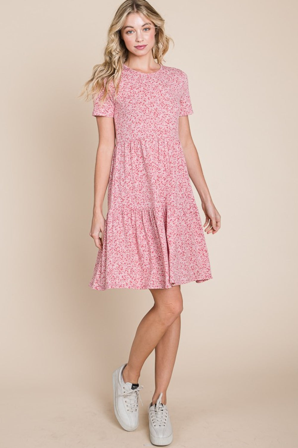 BOMBOM Printed Short Sleeve Mini Dress *