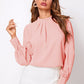Ruched Mock Neck Long Sleeve Blouse