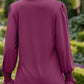 Notched Smocked Flounce Sleeve Blouse