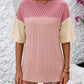 Full Size Color Block Round Neck Half Sleeve T-Shirt