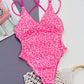 Leopard Plunge Spaghetti Strap One-Piece Swimwear
