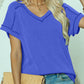Exposed Seam V-Neck Short Sleeve Top