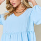 Double Take Full Size V-Neck Balloon Sleeve Tiered Dress