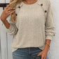 Full Size Decor Button Long Sleeve Ribbed T-Shirt