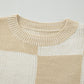 Checkered Round Neck Drop Shoulder Sweater