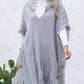 Fringe Trim Buttoned Hooded Poncho
