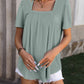 Ruched Square Neck Short Sleeve Blouse