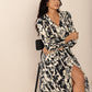 Tied Printed V-Neck Long Sleeve Midi Dress