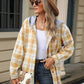 Drawstring Plaid Button Up Hooded Jacket