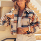 BiBi Brushed Plaid Crop Jacket with Pockets - Brand BiBi