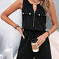 Perfee Drawstring Half Zip Sleeveless Romper