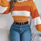 Color Block Round Neck Cropped Sweater