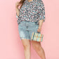 Plus Size Leopard V-Neck Three-Quarter Sleeve Blouse