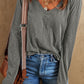 Exposed Seam V-Neck Long Sleeve T-Shirt