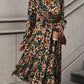 Leopard Notched Flounce Sleeve Midi Dress
