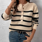 Perfee Striped Half Button Long Sleeve Sweater