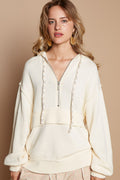 POL Half Zip Drop Shoulder Hooded Sweater *