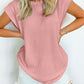 Full Size Textured Round Neck Cap Sleeve Blouse