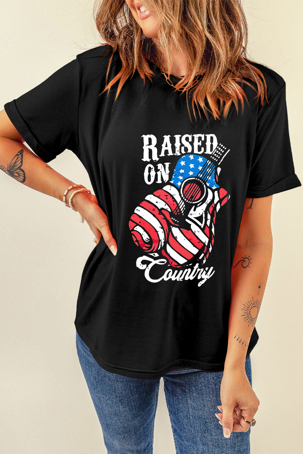 Full Size RAISED ON COUNTRY Round Neck T-Shirt