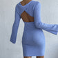 Backless Round Neck Long Sleeve Sweater Dress