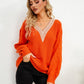 V-Neck Dropped Shoulder Long Sleeve Sweater
