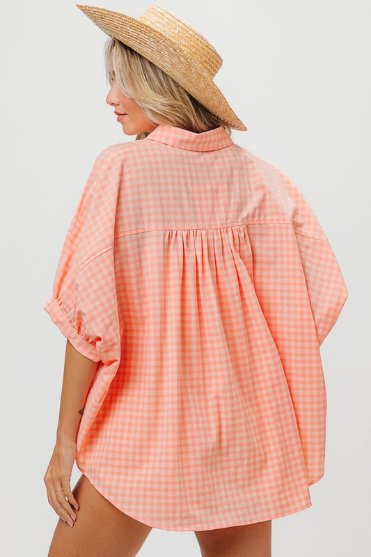 BiBi Plaid Button Up Dolman Sleeve Shirt - Brand BiBi